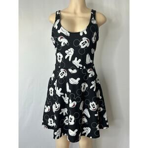 Disney Mickey Mouse Skater Dress Black White Graphic Print Medium